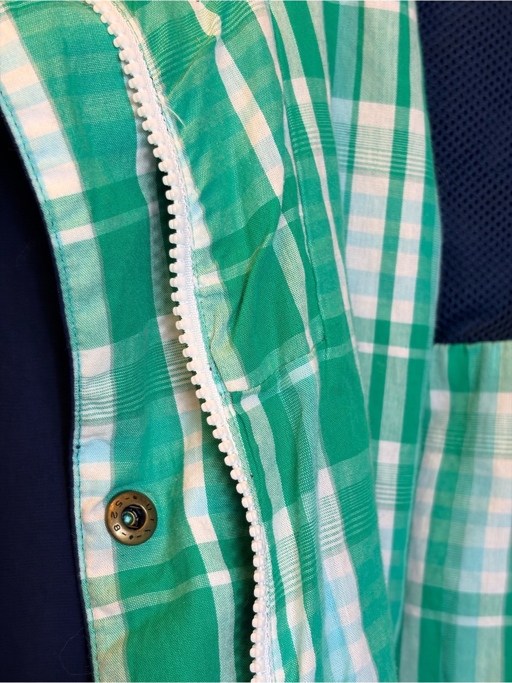 Navy Rain Coat Plaid Heritage Checks Gingham Cotton Lined Hood Pockets Columbia - Picture 10 of 14